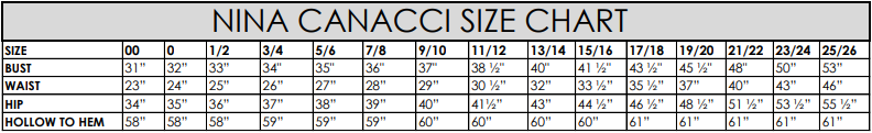 Nina Canacci Size Chart