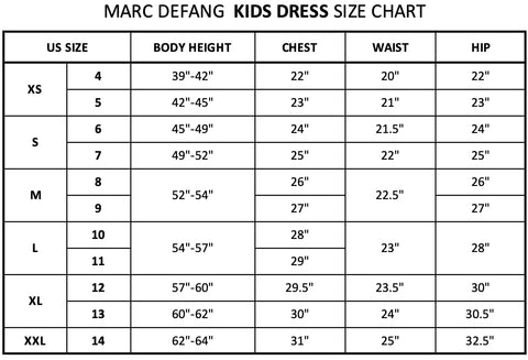 Marc Defang Kids Size Chart Glass Slipper Formals