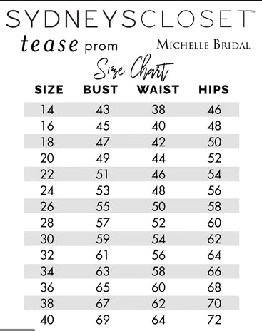 Sydney's Closet Size Chart