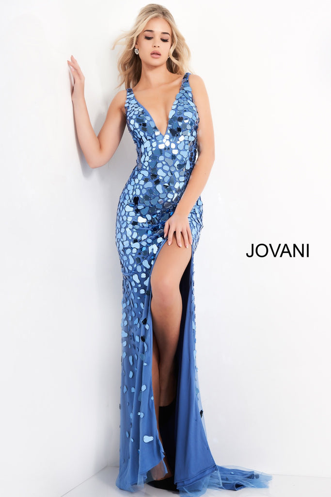Jovani 02479 Long Cut Glass V Neck Slit Prom Dress Evening Pageant Gow ...