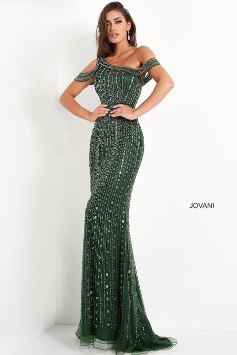 Jovani 63342 Gold one shoulder feather detail evening dress – Glass Slipper  Formals