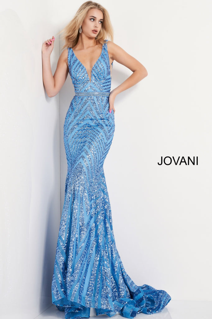 Jovani 03570 Long Fitted Sequin Mermaid Formal Prom Dress V Neck Pagea Glass Slipper Formals 1973