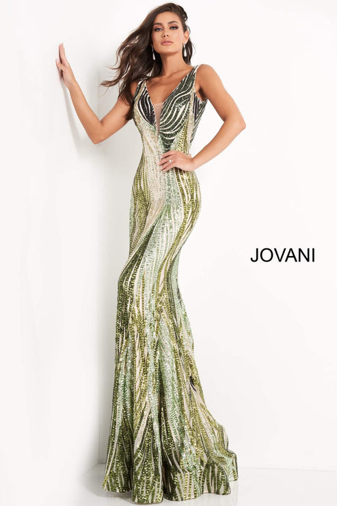 Jovani 05103 Long Fitted Sequin Mermaid Prom Dress Plunging Neckline P Glass Slipper Formals 1899