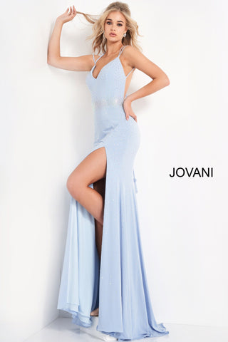 Jovani 06209 long embellished jersey high slit prom dress backless v n