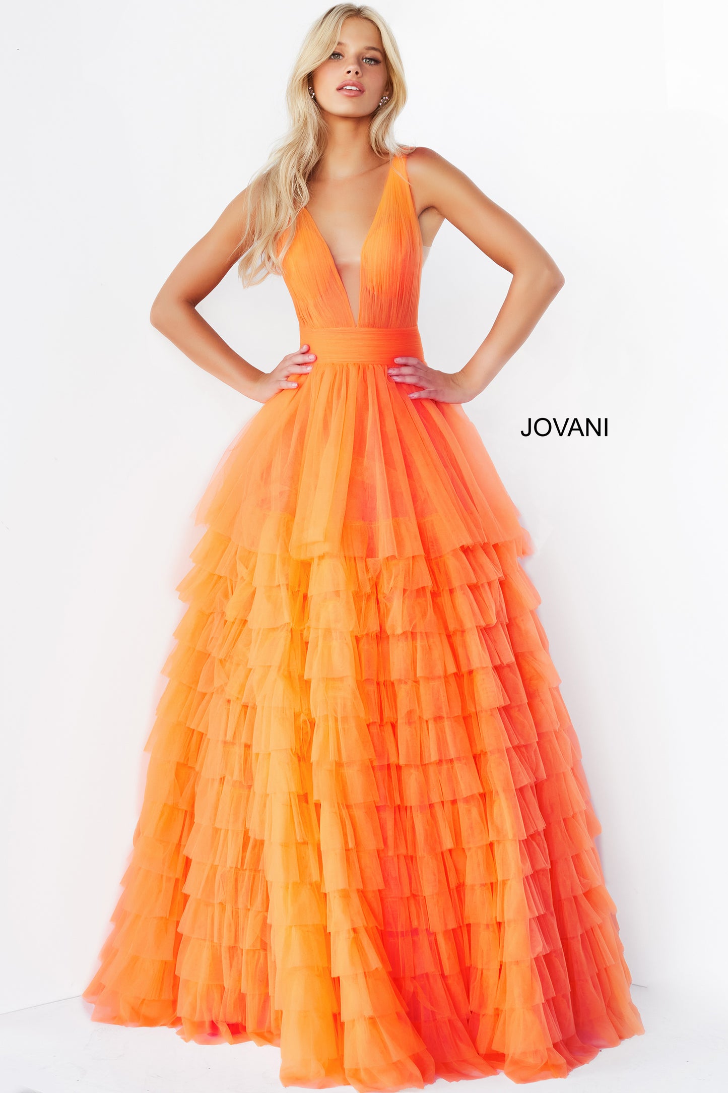 Jovani 07264 Long Ballgown Prom Pageant Gown Ruffle Dress V Neck Glass Slipper Formals 1251