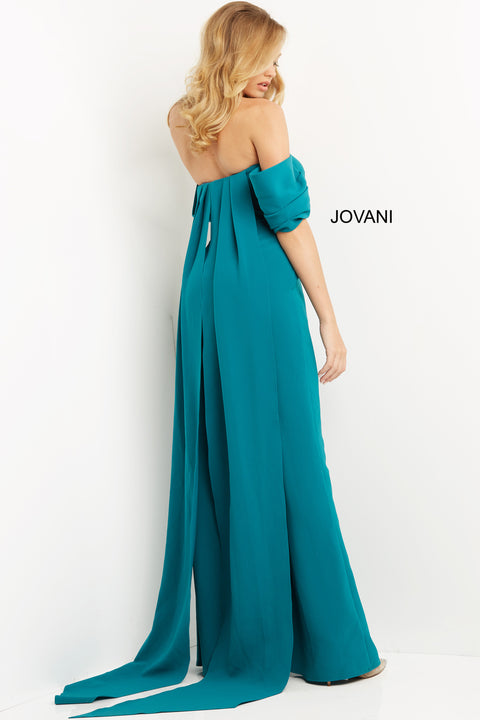 Jovani 1867 off the shoulder fitted bell bottom jumpsuit long sleeve