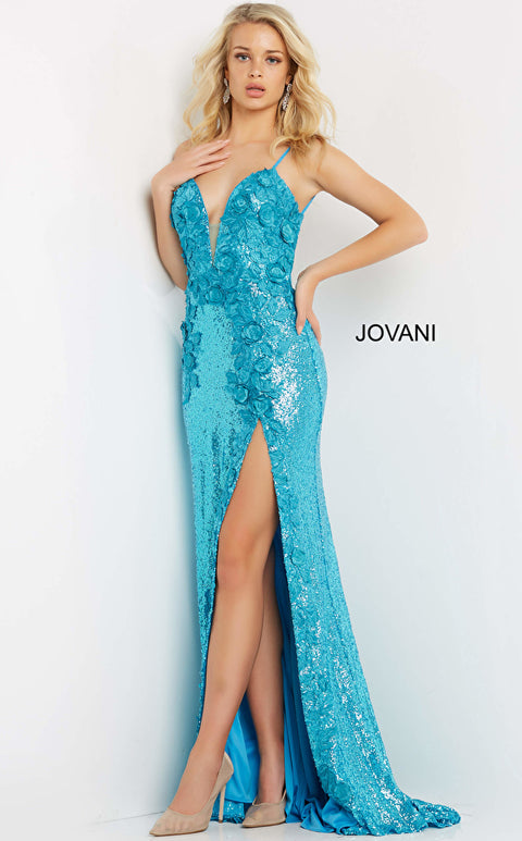 Jovani Bridal JB03592 Sequin Floral Lace Backless Wedding Dress Slit T –  Glass Slipper Formals