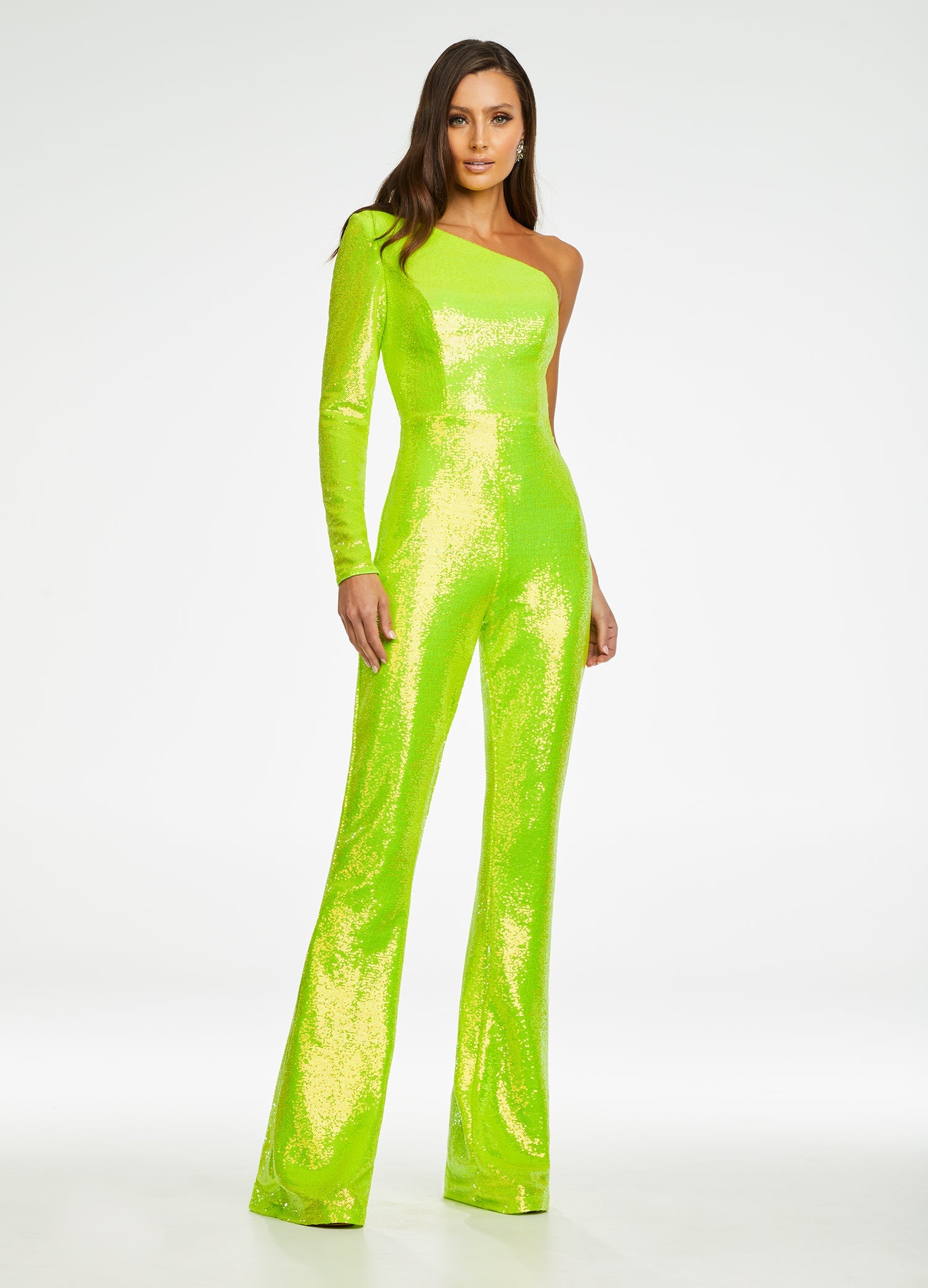 metallic bell bottom jumpsuit