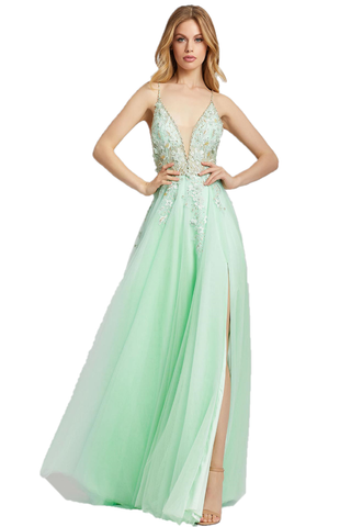 Mac Duggal 11125M Long Sheer 3d Floral Applique A Line Prom Dress Shee ...