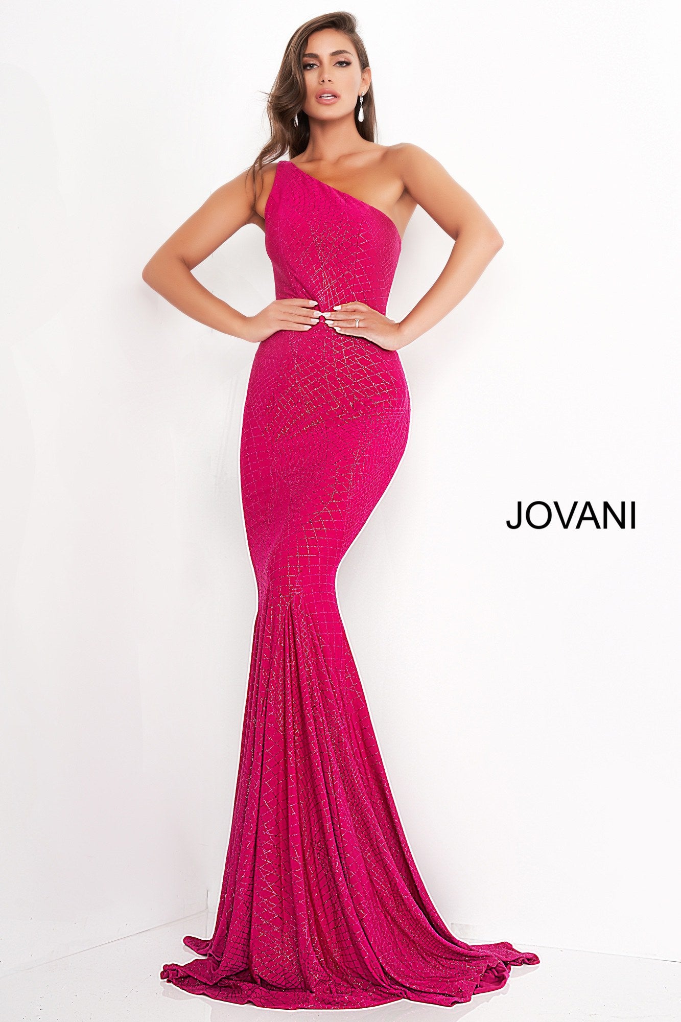 Jovani 1119 Long Glitter Jersey Prom Dress Evening Gown One Shoulder M ...