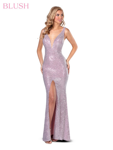 blush sequin prom dress