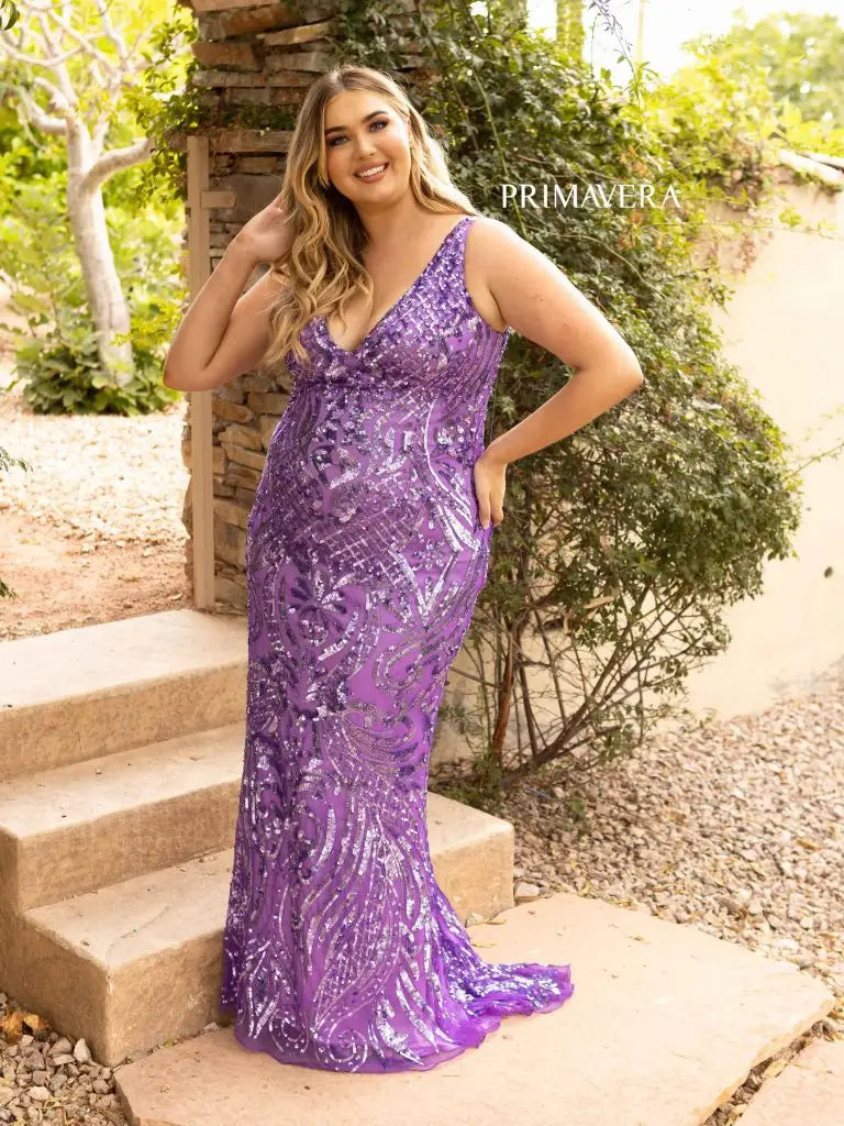 Primavera Couture 14008 Size 20 Lilac Long Fitted Plus Size Sequin Pro –  Glass Slipper Formals