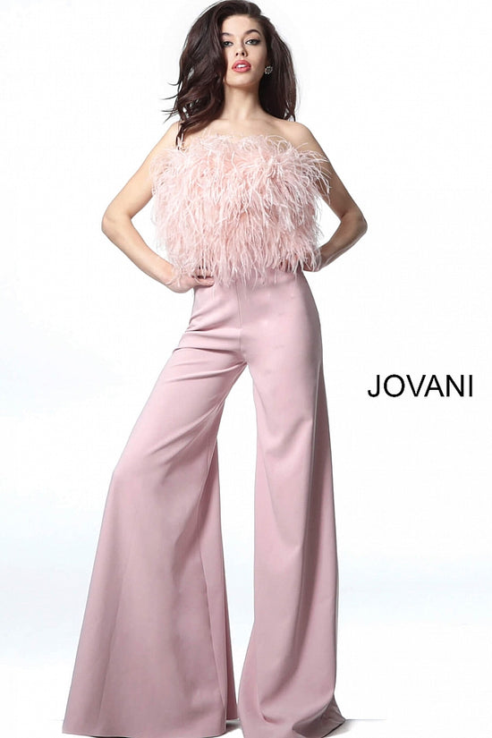 Jovani 1542 Long Wide Leg Prom Pageant Jumpsuit Ostrich Feather Jump S Glass Slipper Formals