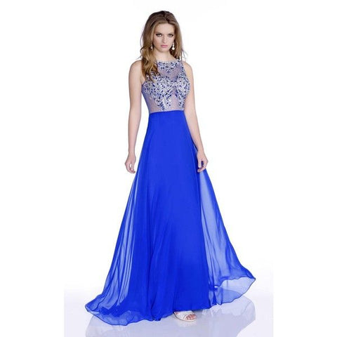 blue flowy prom dress