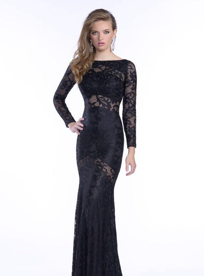 Envious Couture 16169 Size 2 Long Sheer Lace Formal Evening Dress slee ...