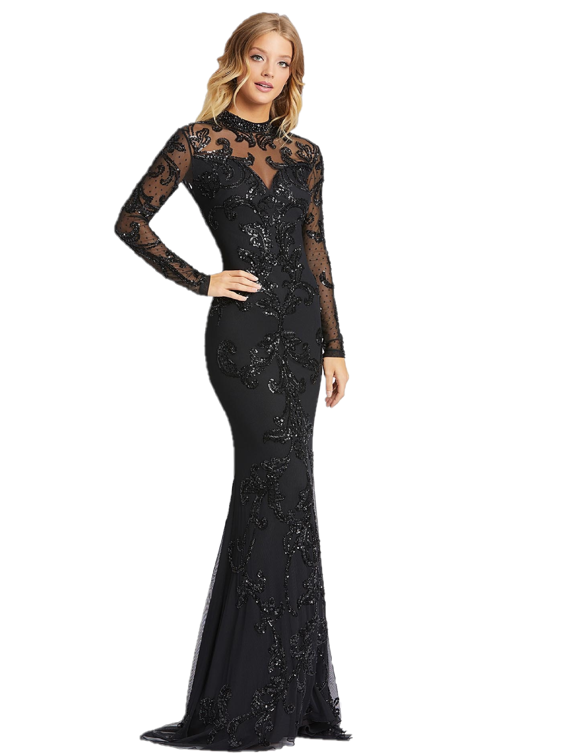 Mac Duggal Cassandra Stone 1945A Long Sleeve Beaded Formal Evening Dre ...