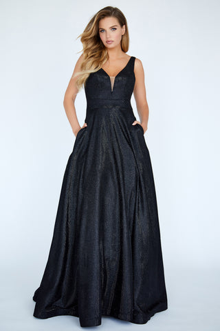 black shimmer evening gown