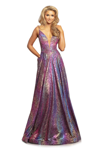 purple metallic prom dress