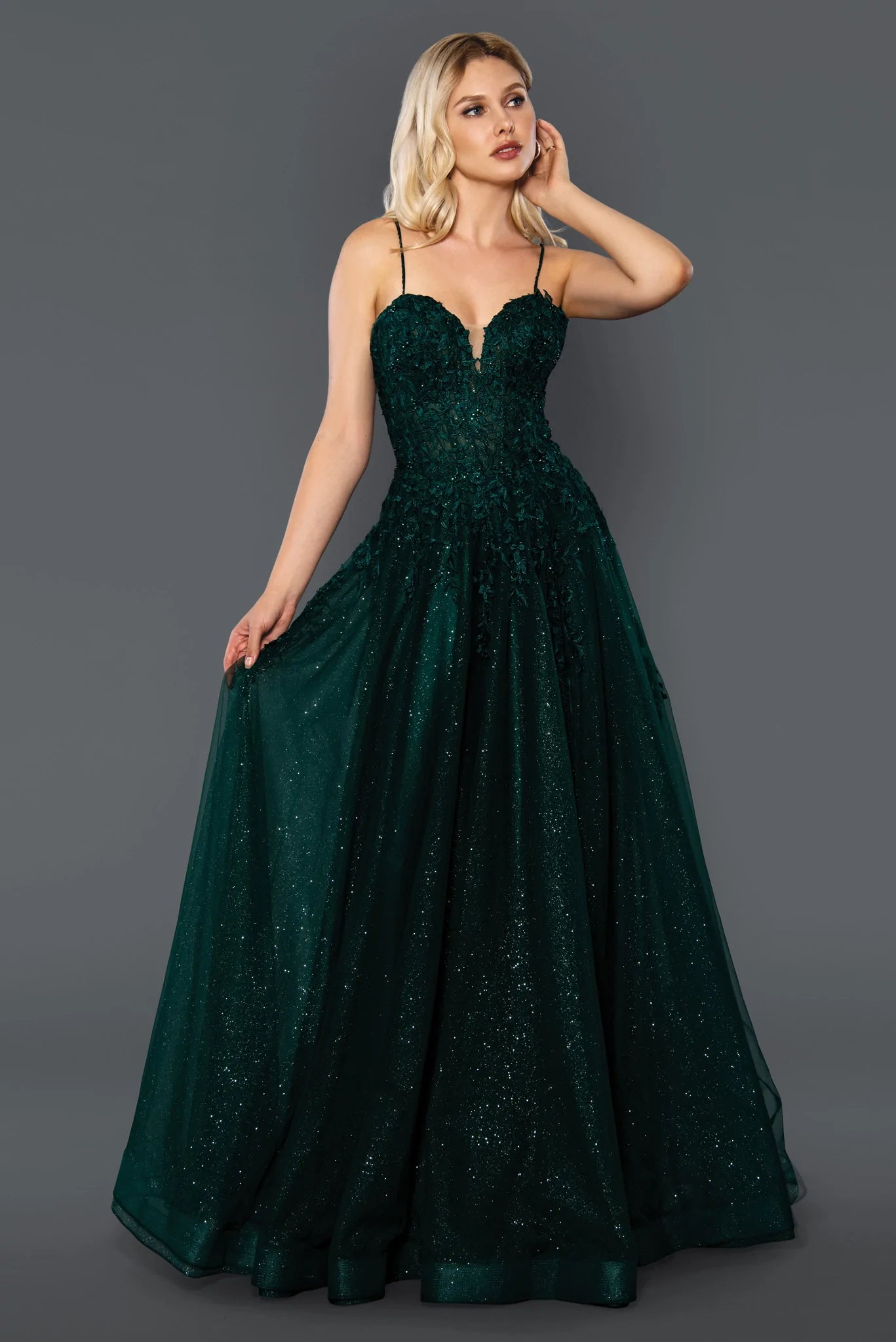 Jossa satin A line full skirt ballgown prom dress - green – Deja Elite  Boutique