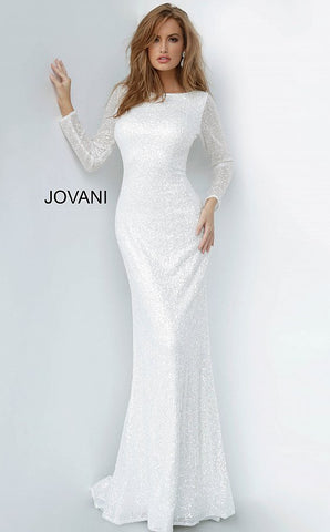 long sleeve white evening dress