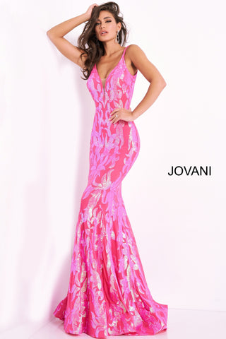Jovani 3263 sz 4 Hot Pink Mermaid Sequin Prom Dress Pageant Gown V Bac ...