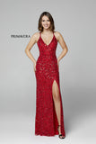 Primavera Couture 3295 Red Size 0, 10 Prom Dress V Neckline Sequins Backless Slit Formal Evening Gown