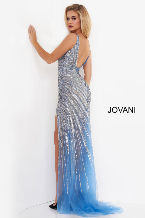 Jovani Dress 23662  Light Blue Embellished Sheer Dress