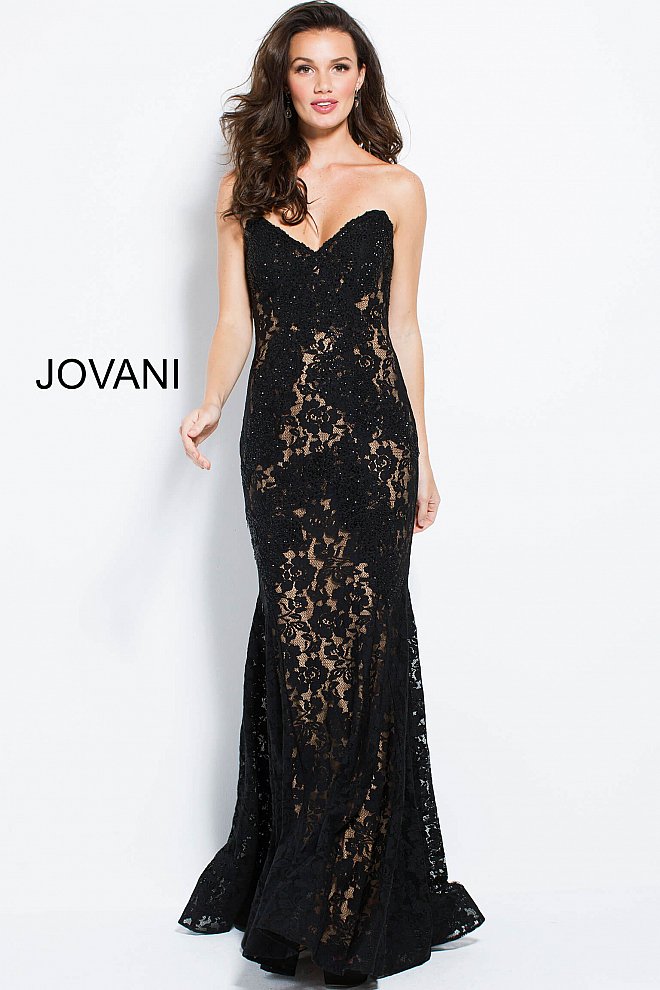 Jovani 37334 embellished lace prom dress peak point neckline Fitted Me