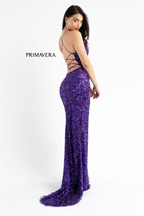 Primavera Couture 3754 Size 18 Purple Prom Dress Sequins V