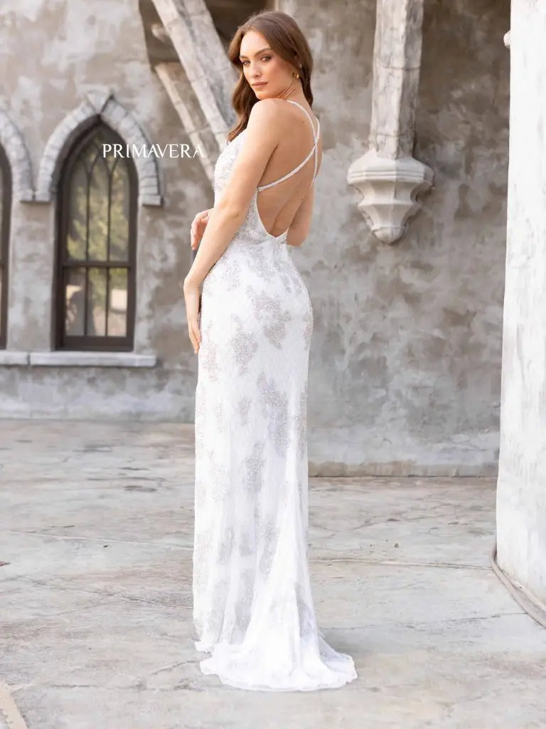 white lace backless prom dress