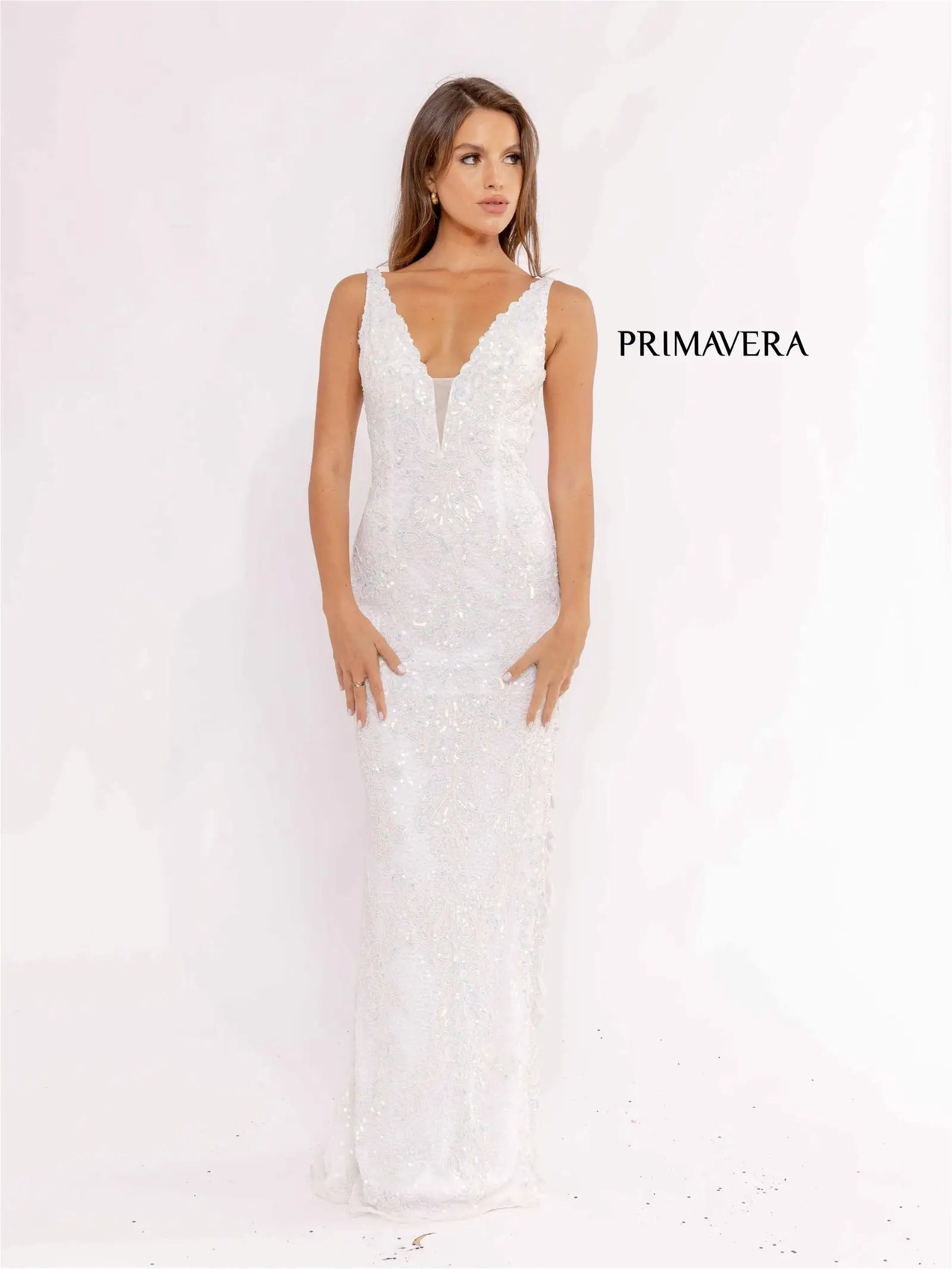 Primavera Couture 3936 size 10 Sage Green Long Fitted Maxi Slit Beaded –  Glass Slipper Formals