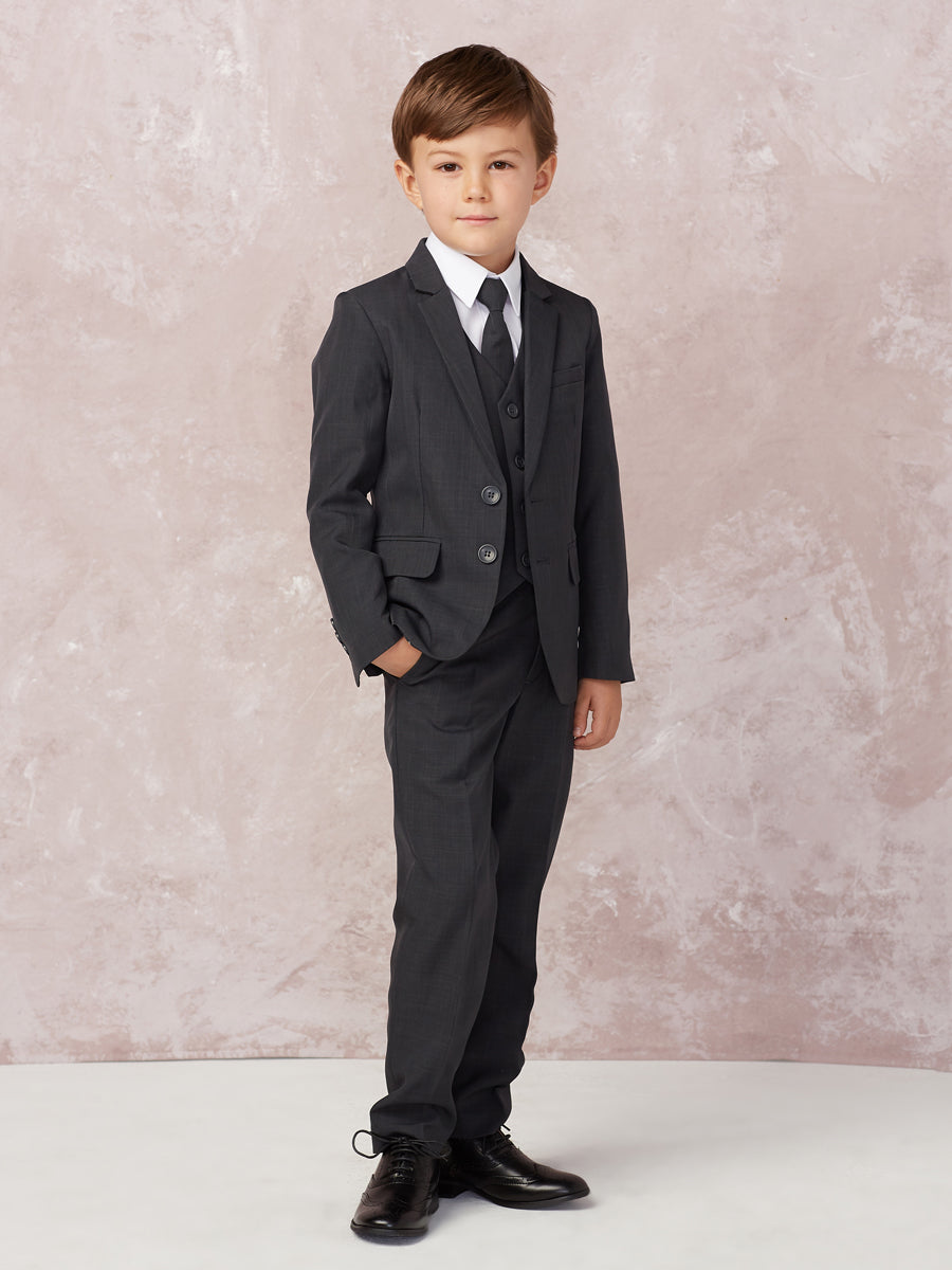 Boy's 5 Piece SLIM FIT Tuxedo Set - Dark Gray 4016 – Glass Slipper Formals