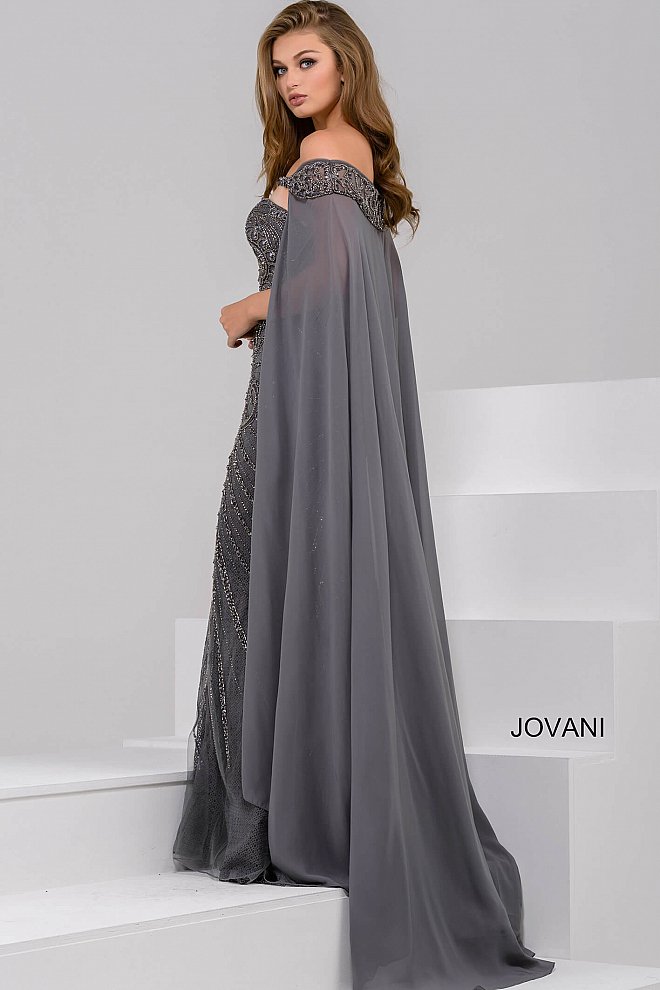 Jovani 45566 Long Embellished Mermaid Dress evening gown Pageant Cape ...