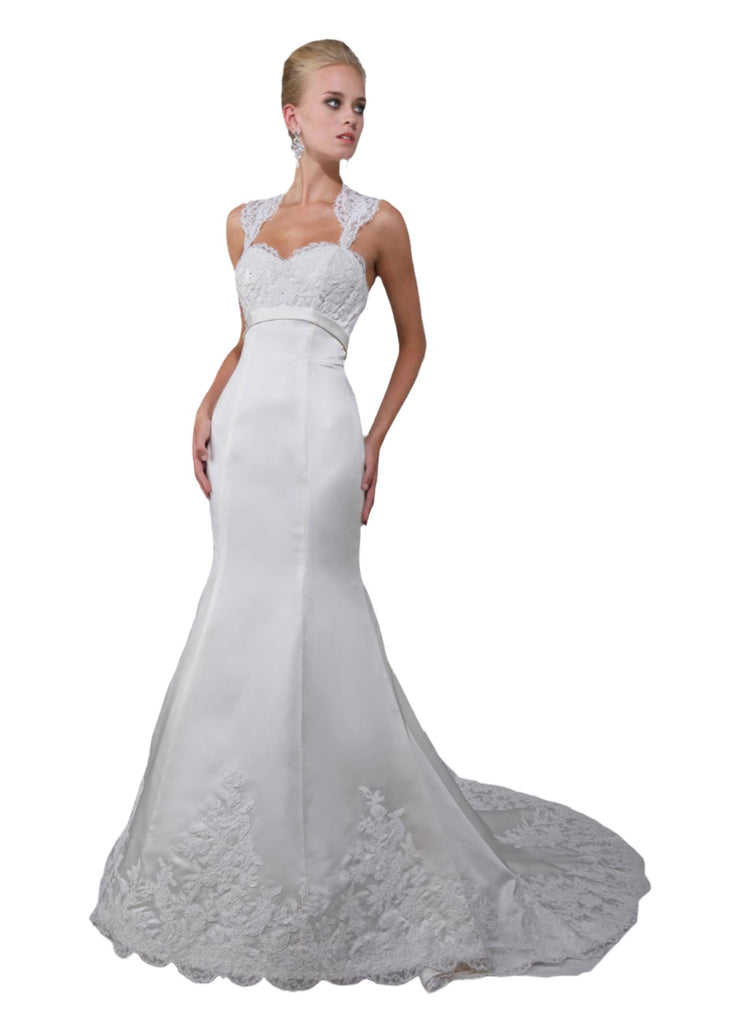 Davinci Wedding Dress 50083 size 4 White satin fit and flare long dres ...