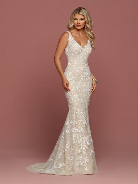 Davinci Bridal 50460 Satin Mermaid Wedding Dress Sheer Lace High Neckl –  Glass Slipper Formals