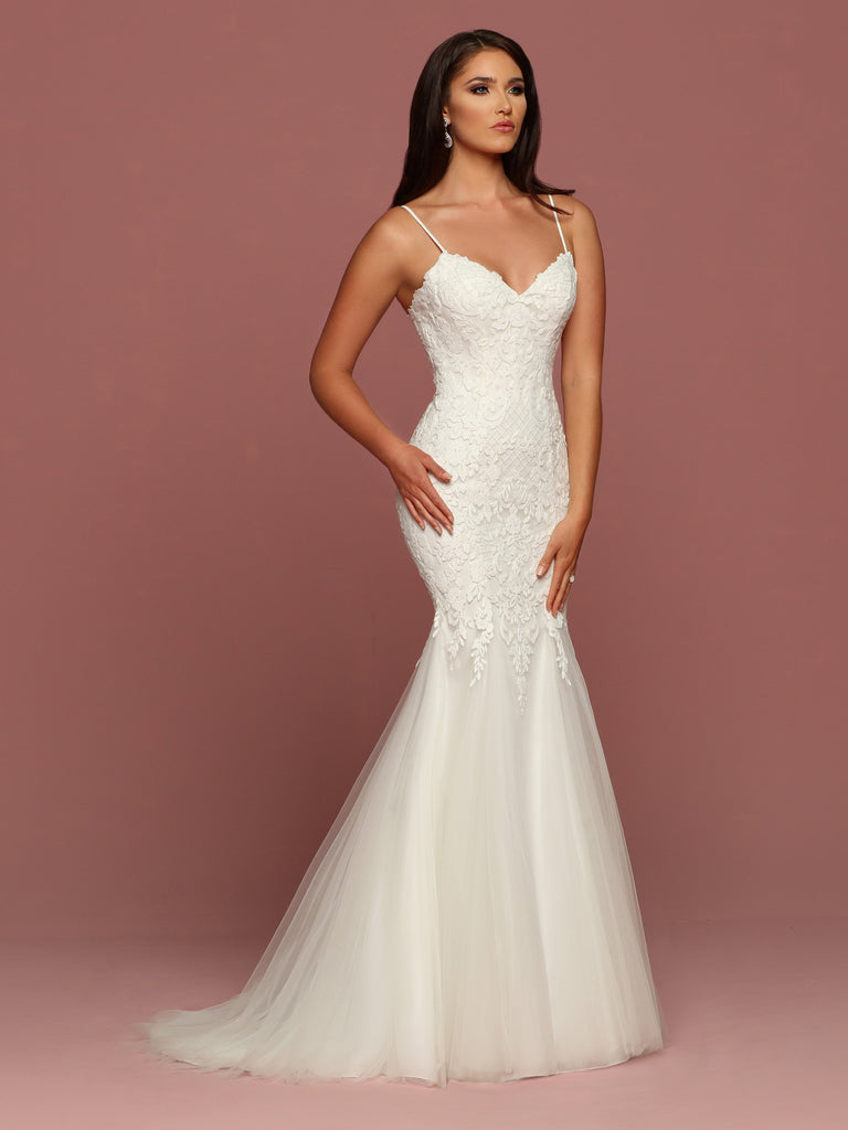 Davinci Bridal 50498 Fitted Lace Mermaid Wedding Dress Tulle Skirt Emb Glass Slipper Formals 2598