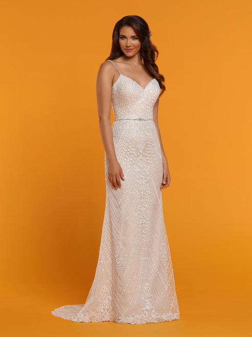 Davinci Bridal 50511 Embellished Fit And Flare Wedding Dress Floral Lace Glass Slipper Formals 4699