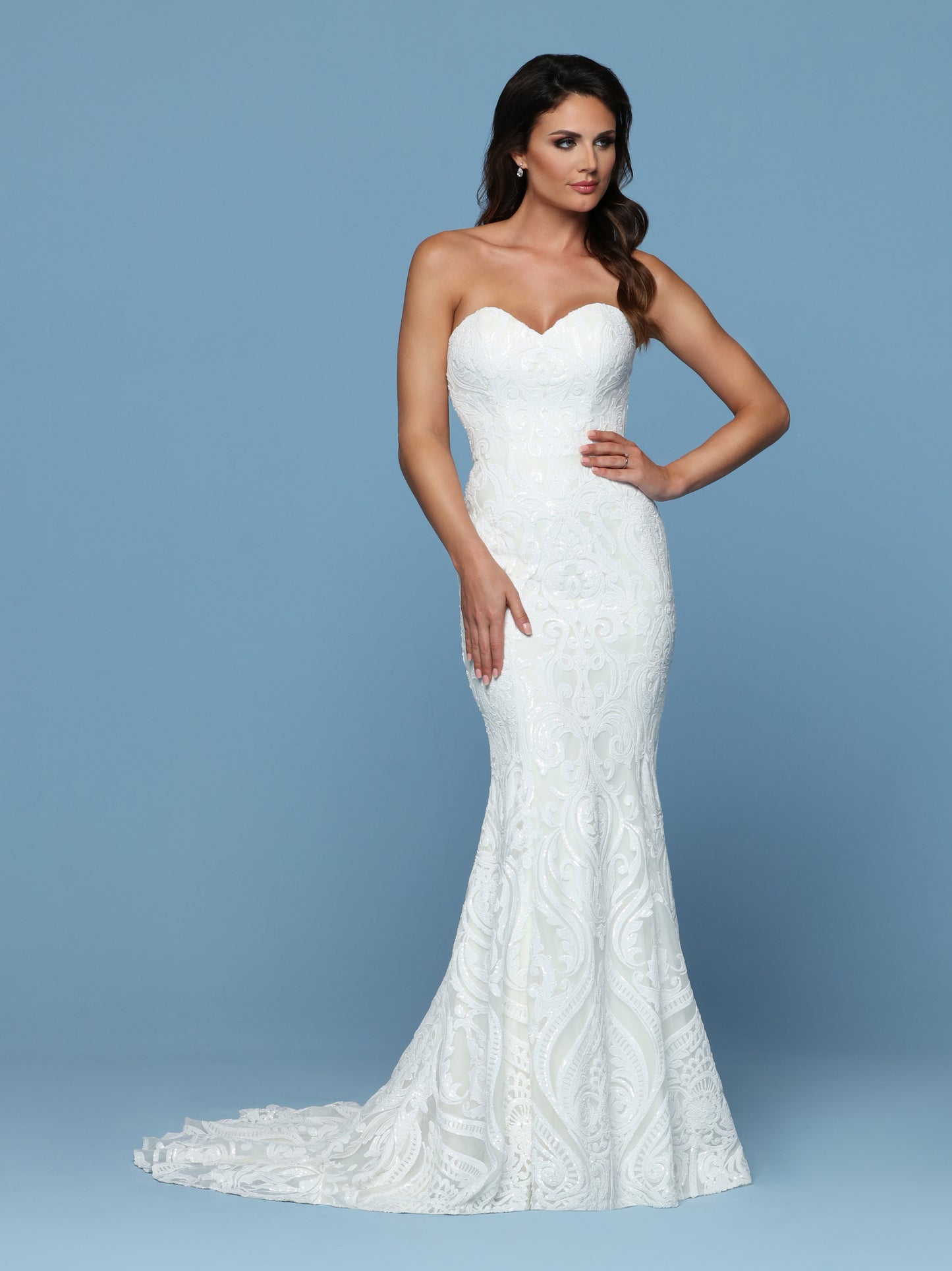 Davinci Bridal 50543 Size 4 Sequin Lace Wedding Dress Train Strapless Glass Slipper Formals 7223