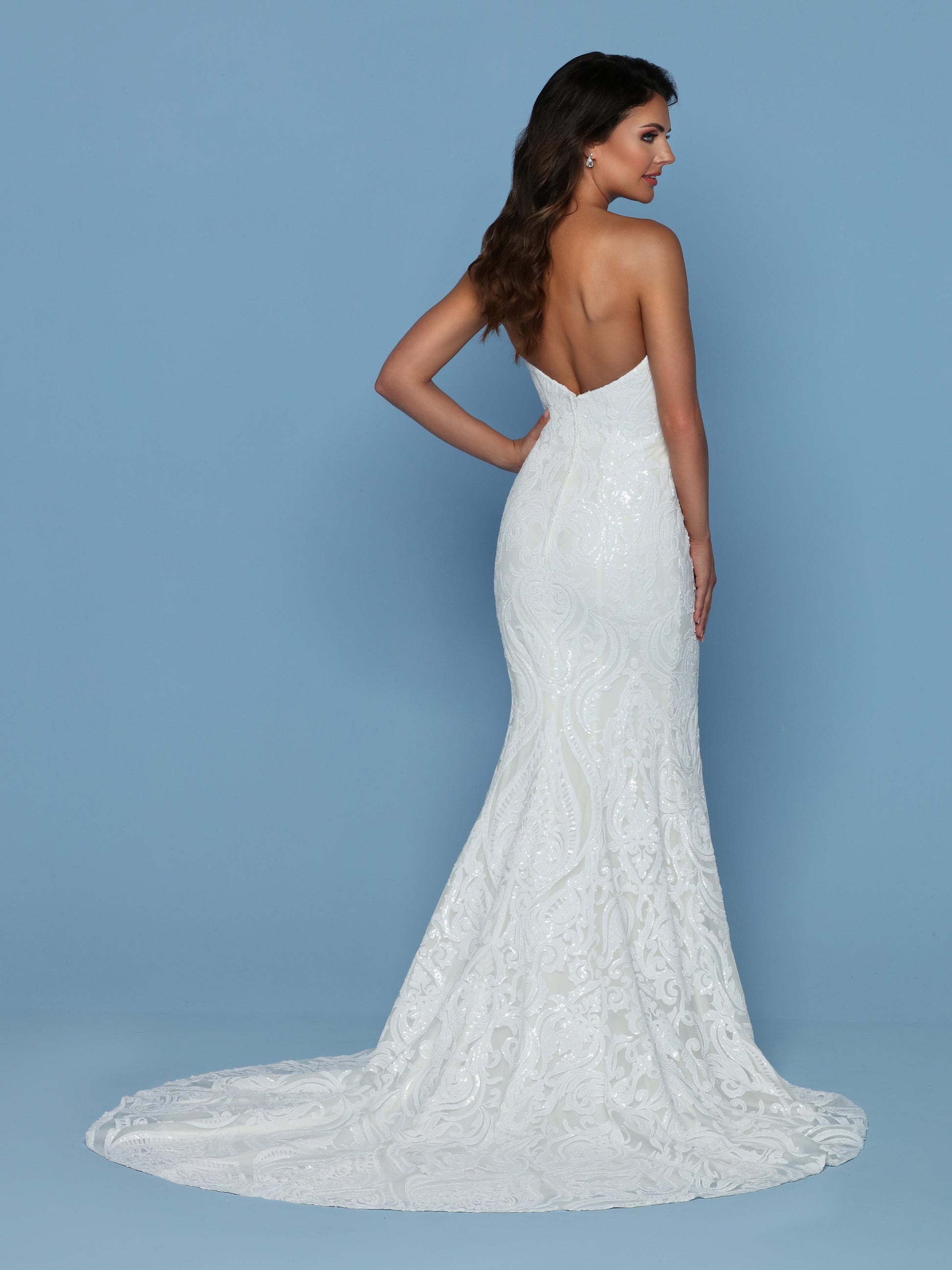 Davinci Bridal 50543 Size 4 Sequin Lace Wedding Dress Train Strapless ...