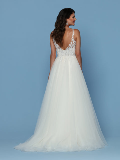 A Line Tulle Lace Illustion Neck Wedding Dresses, MW508