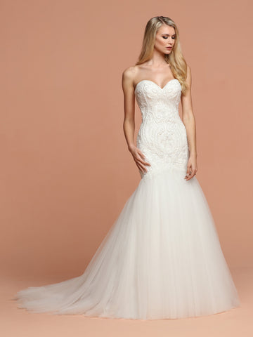 beaded fit and flare wedding dress