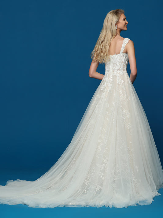 Davinci Bridal 50806 A Line Lace Cape Wedding Dress Sheer Crystal Plun –  Glass Slipper Formals