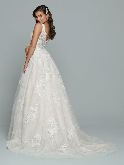 DaVinci Bridal 50768 A-Line Ballgown Floral Lace Deep V-Neck Open Back  Spaghetti Straps Wedding Gown