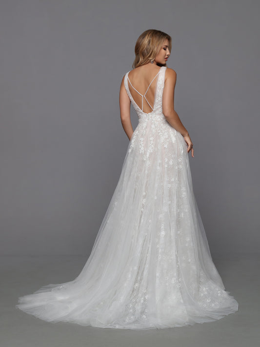 DaVinci Bridal 50768 A-Line Ballgown Floral Lace Deep V-Neck Open Back  Spaghetti Straps Wedding Gown