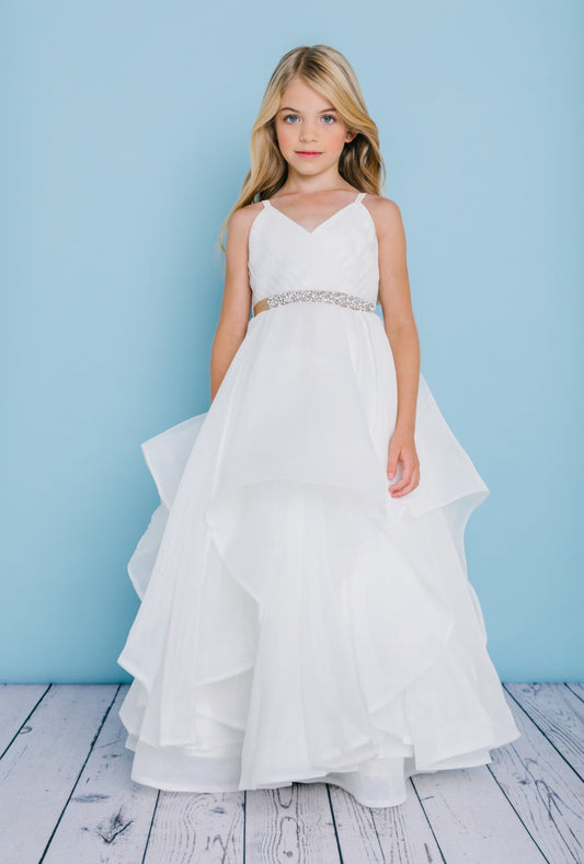 Ombre Sleeveless V Neckline Ruffles Ball Gown Flower Girl