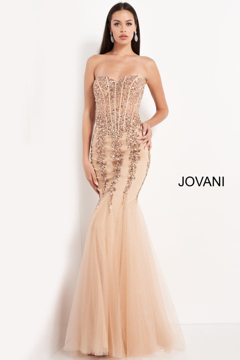 Jovani 5908 Sheer Corset Mermaid Prom Dress Pageant Sexy Embellished F –  Glass Slipper Formals