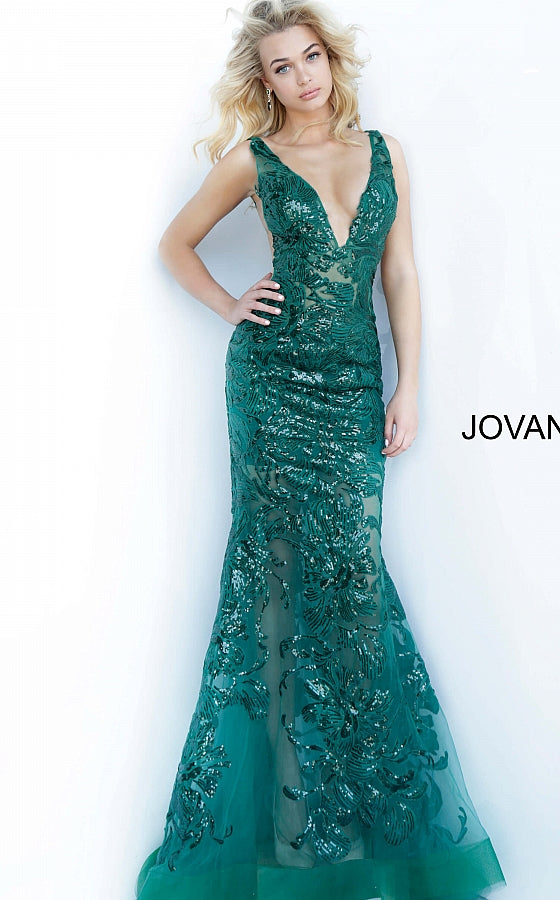 Sexy Forest Green Sequins Fit and Flare Formal Prom Evening Dress EN58