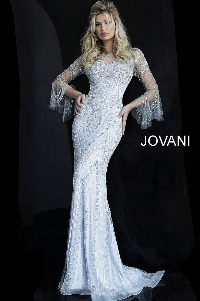 Jovani 60827 Beaded Sheer Neckline Fitted Evening Dress – Glass Slipper ...