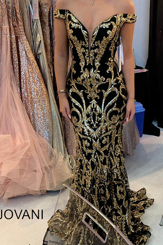 jovani black and gold dress