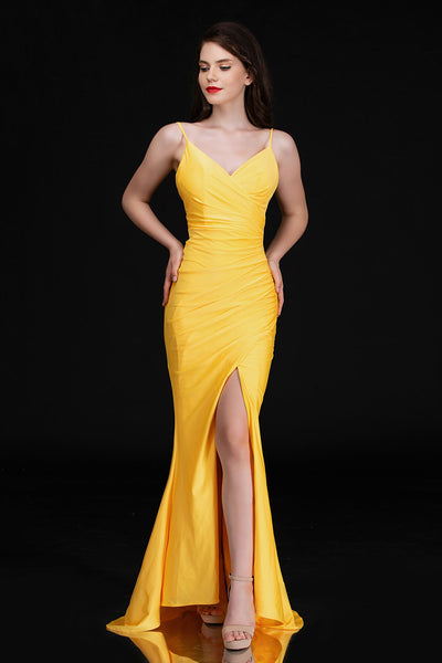 yellow fitted prom dresses